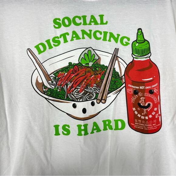 Kawaii Ramen and Sriracha Sauce Social Distancing Is Hard Unisex T Shirt XL - Picture 3 of 7